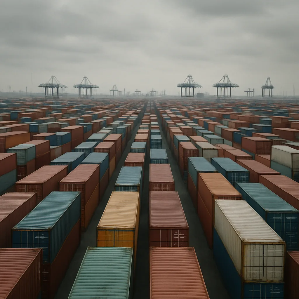 Rows Upon Rows of Massive Cargo Containers Stretch