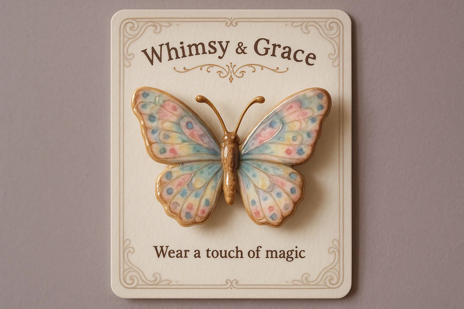 Intricately Detailed 3D Render Showcasing a Ceramic Butterfly Brooch