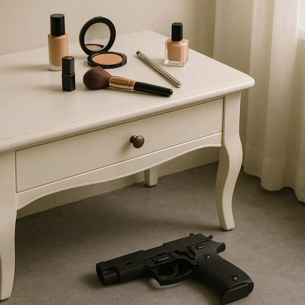 Sleek White Vanity Table Elegantly Showcases Various Makeup Items