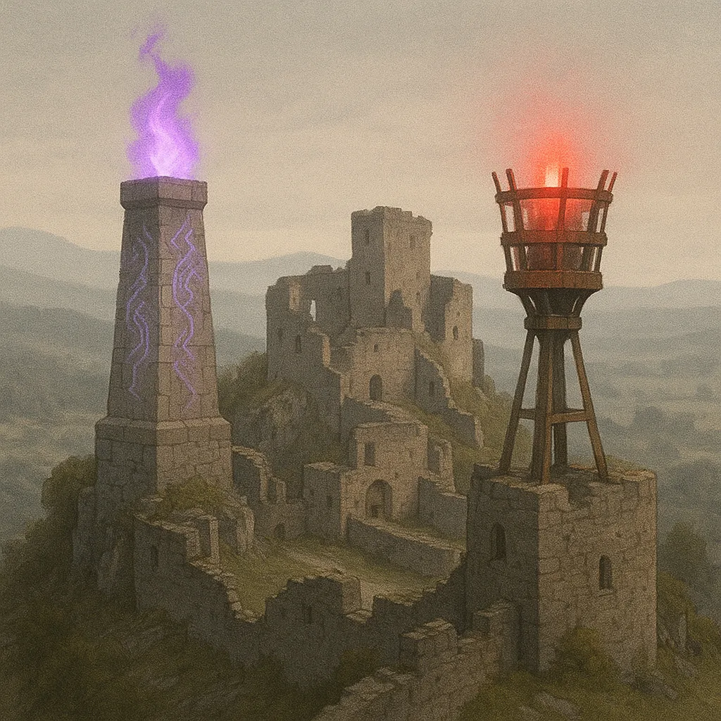 Two Distinct Beacons Punctuate the Medieval Castle Ruins
