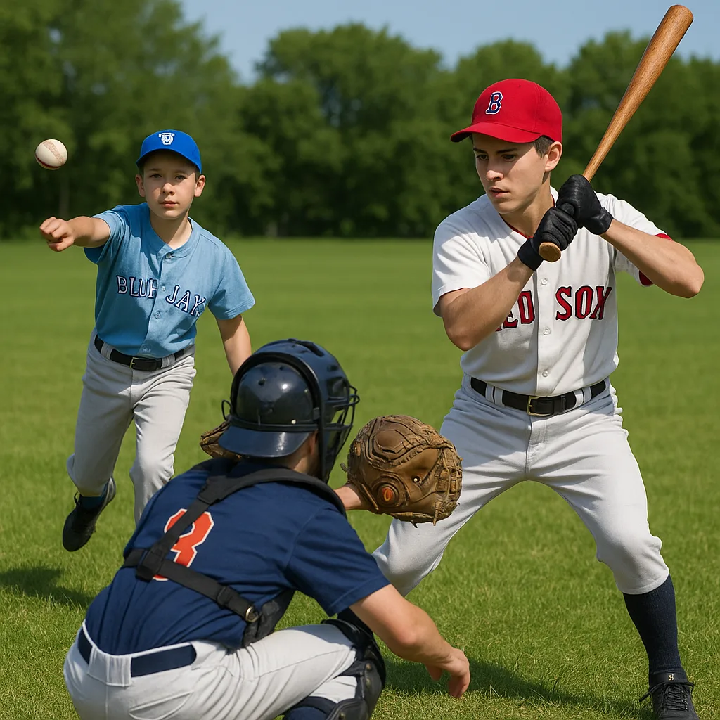 Three People Wearing Baseball Uniforms Are Playing on a Grassy