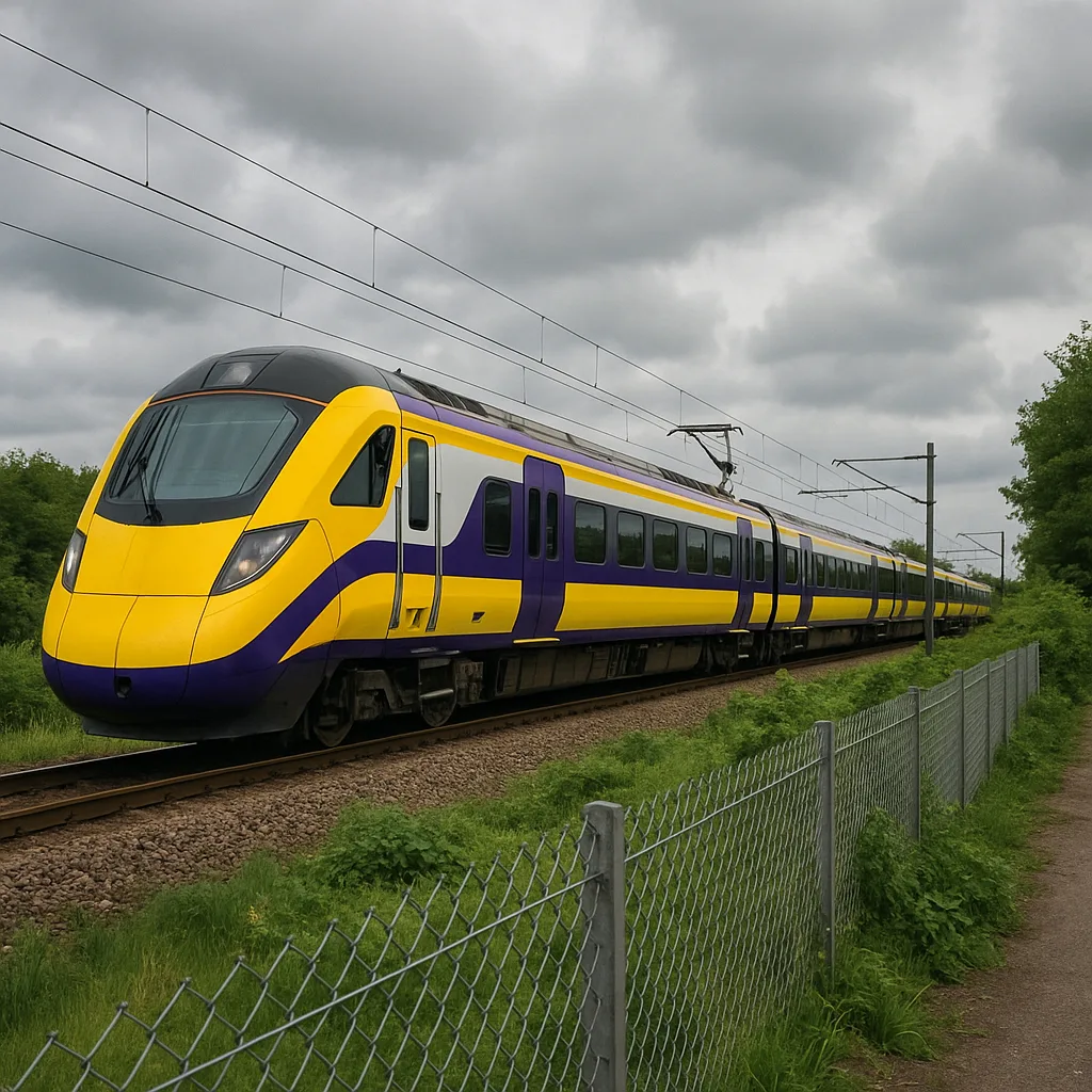 Modern Train with Yellow and Purple Accents Travels