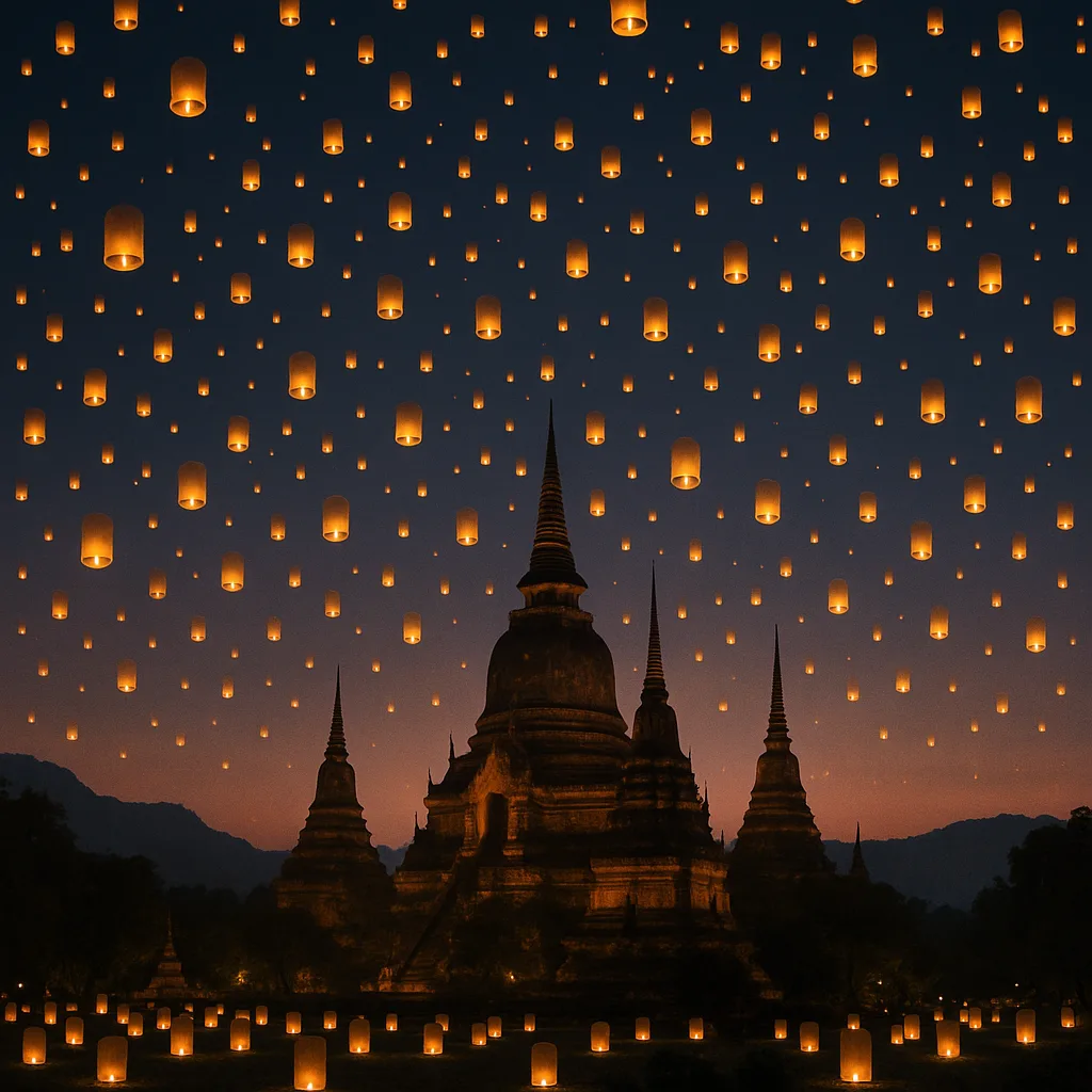 Countless Paper Lanterns Ascend into the Twilight Sky