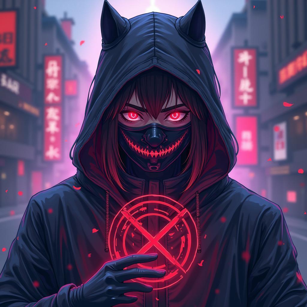 Masked Anime Figure Bearing a Mysterious Symbol