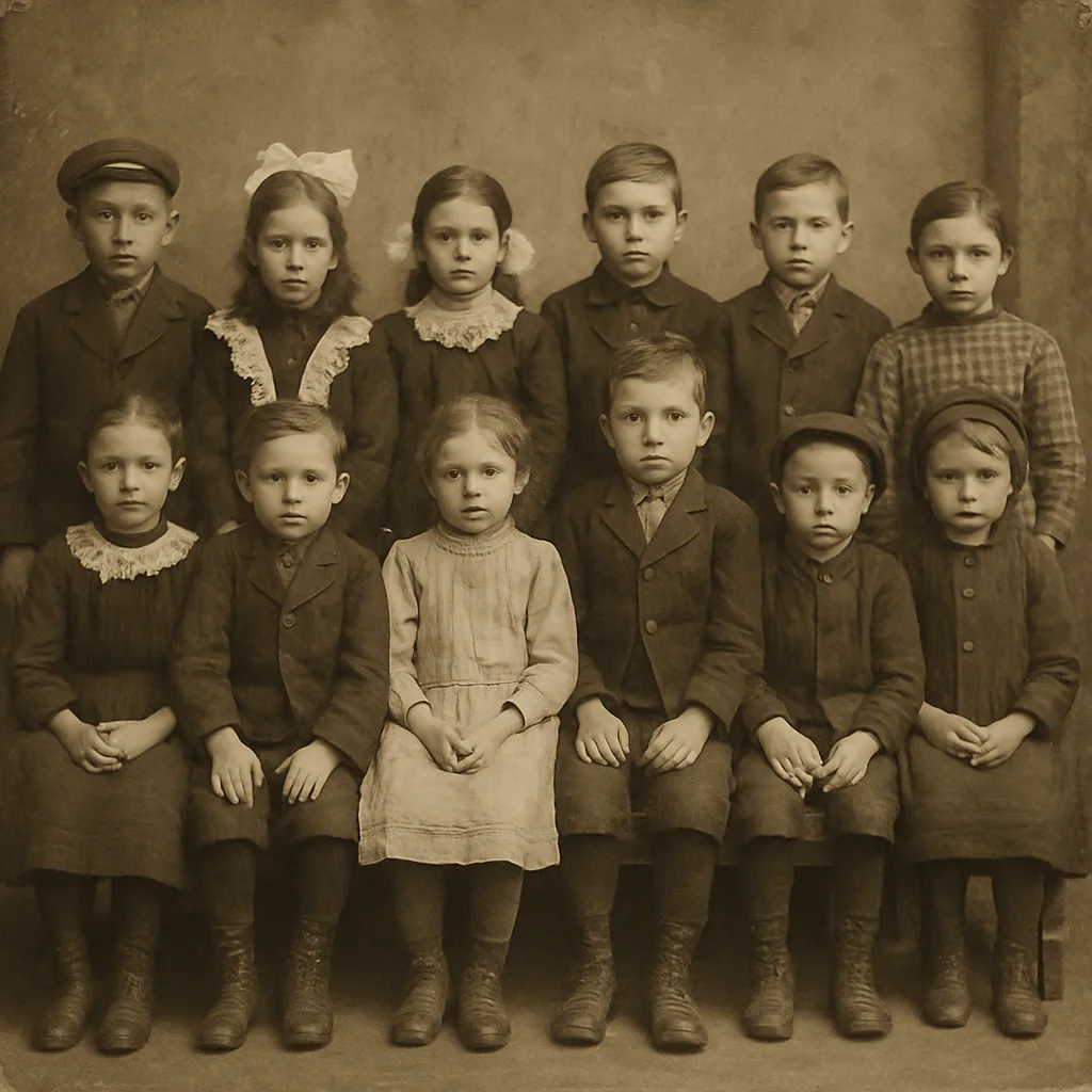 Vintage Group Photograph of Children Seated on a Bench