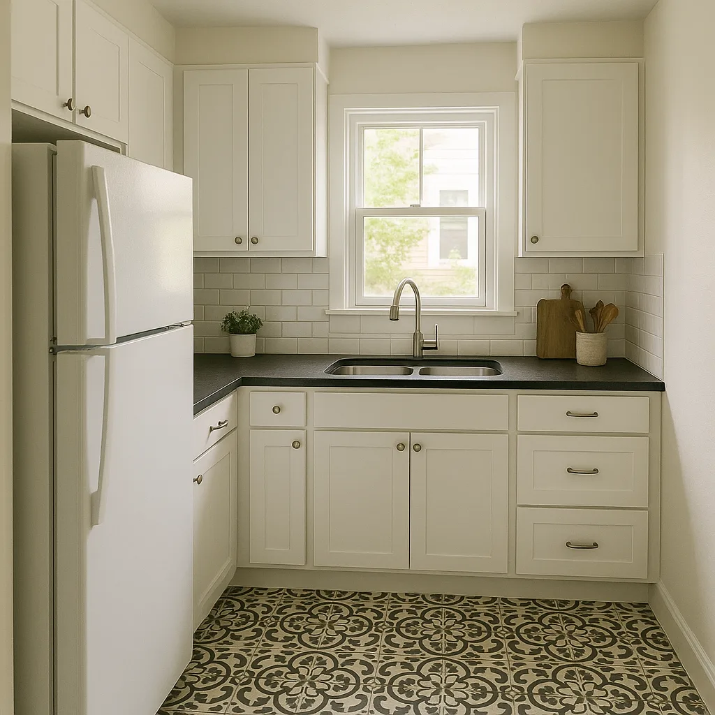 Small Kitchen with White Cabinets