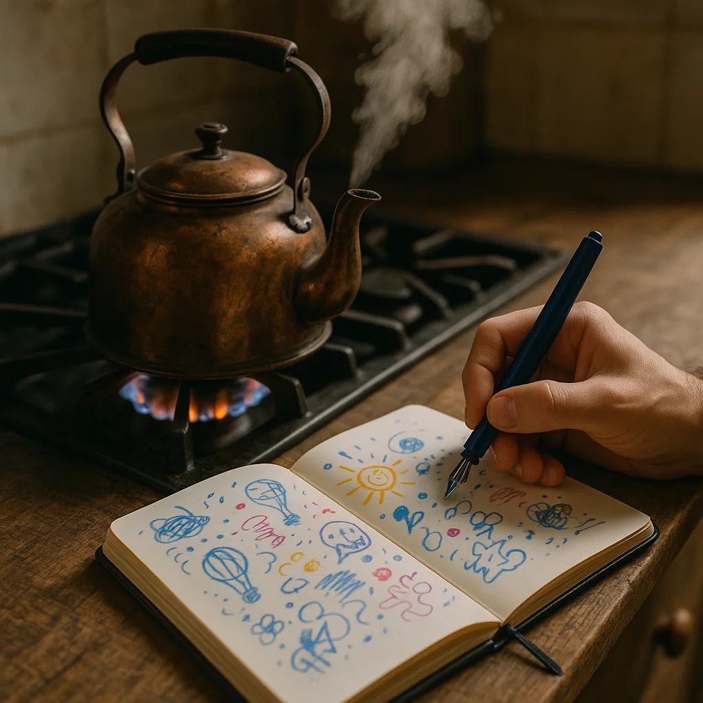 Weathered Copper Kettle Sits Atop an Antique Gas Stove
