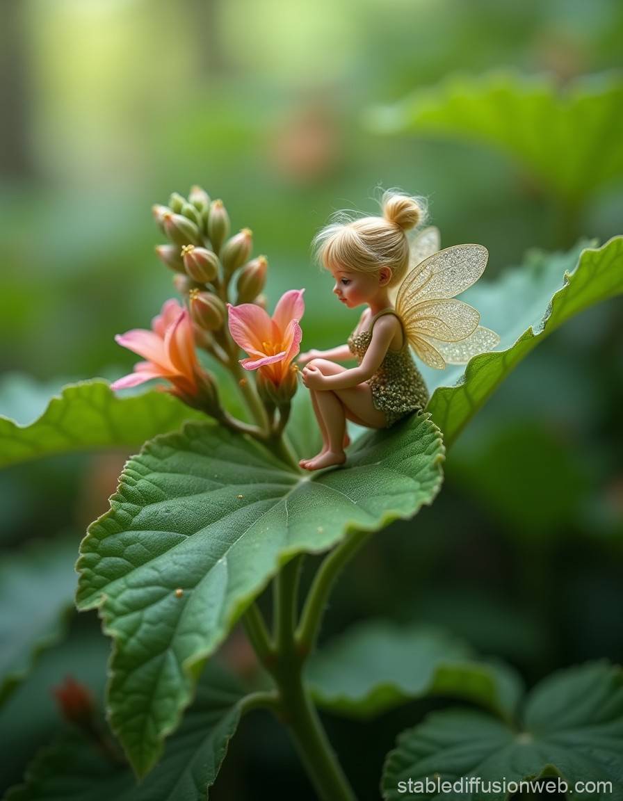 Adorable Fairy on Leaf in Fantasy Forest