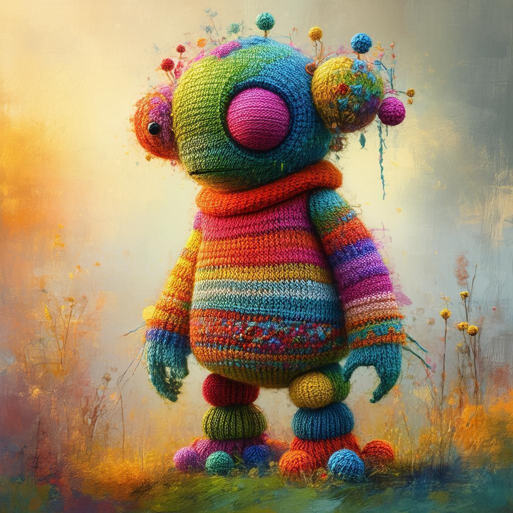 Eccentric Knit Creature With Tangled Yarn Balls