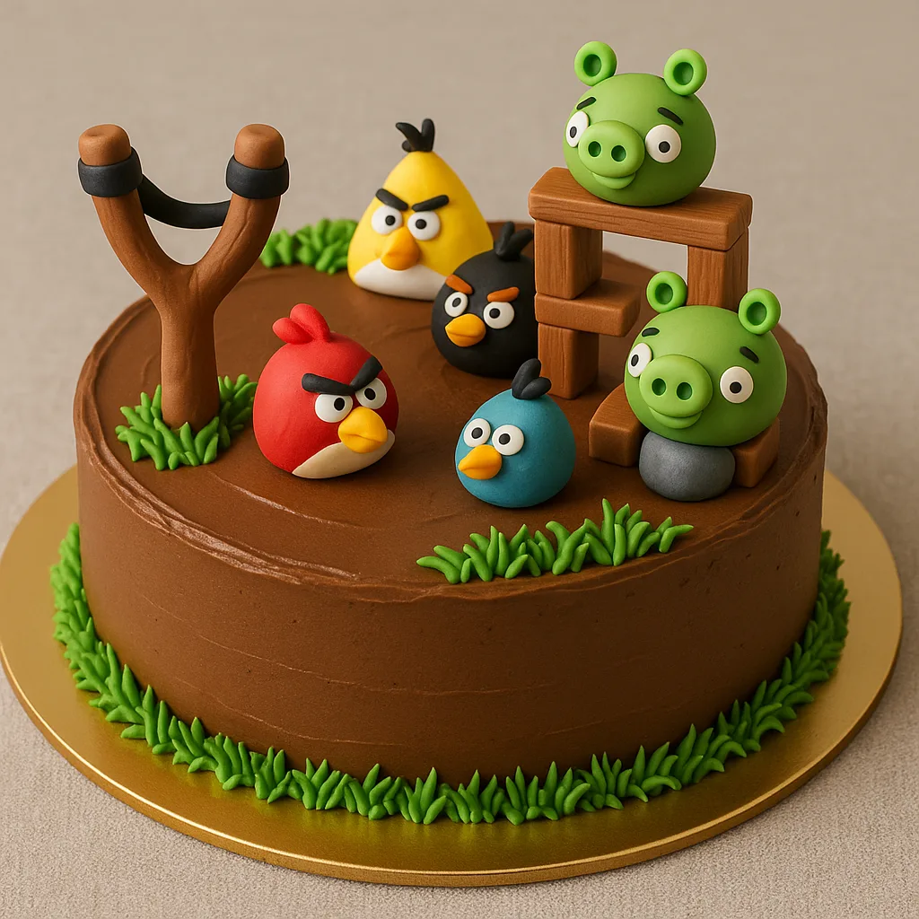 Chocolate Cake Designed as an "Angry Birds" Game Scene