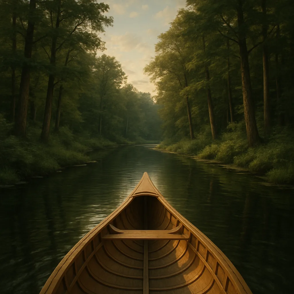 Quiet Canoe Floats Gently Down a Tranquil