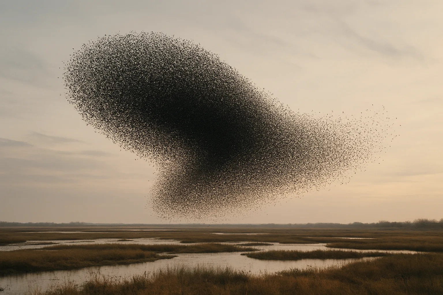 Massive Flock of Thousands of Starlings Forms