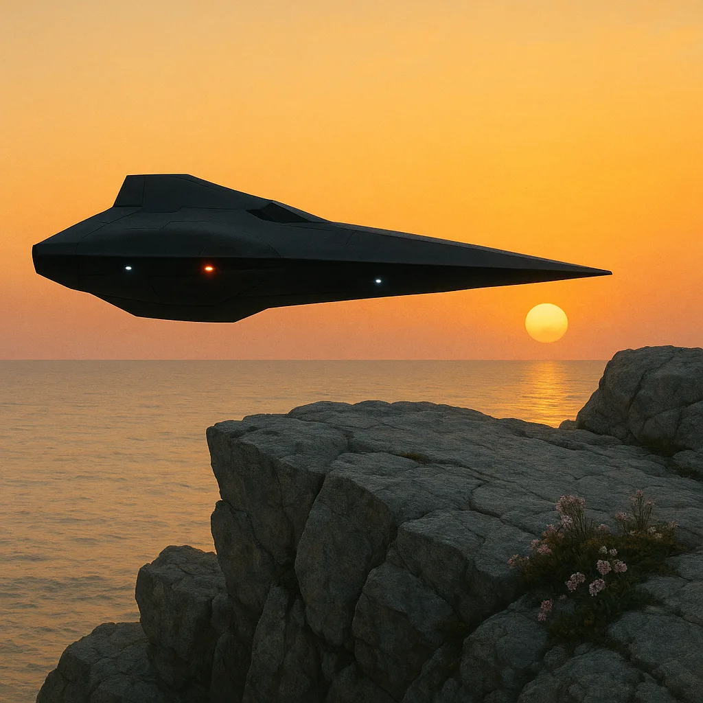 Sleek Arrowhead Profile Spaceship of Matte Black Nanocarbon