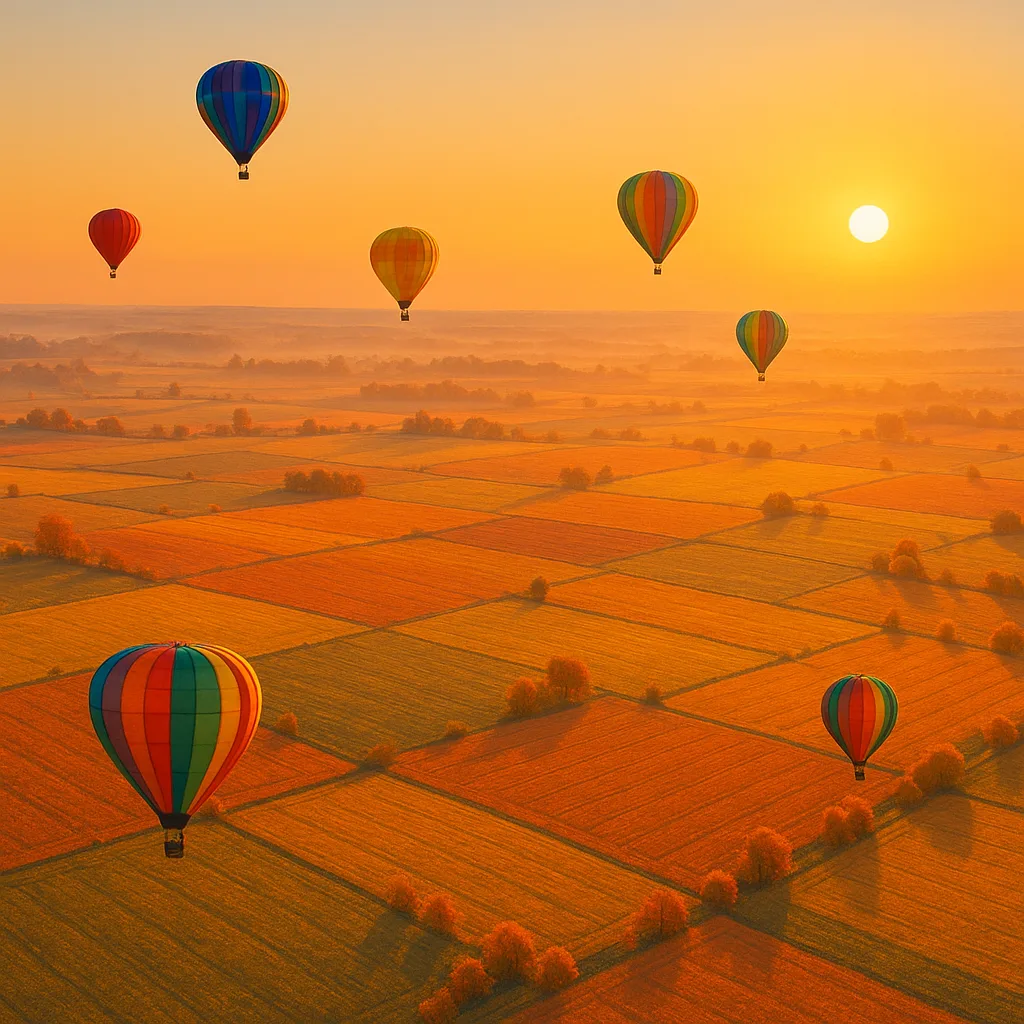 Sparse Scattering of Brightly Colored Hot Air Balloons Drifts Serenely