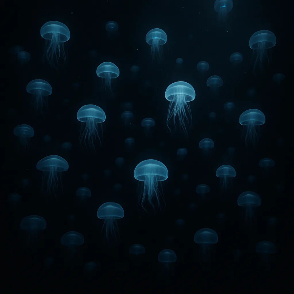Innumerable Glowing Jellyfish Drift Serenely
