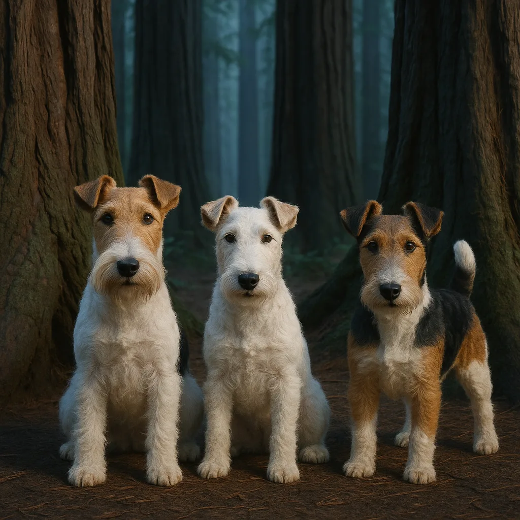 Three Whimsical and Charming Wire-haired Fox Terriers