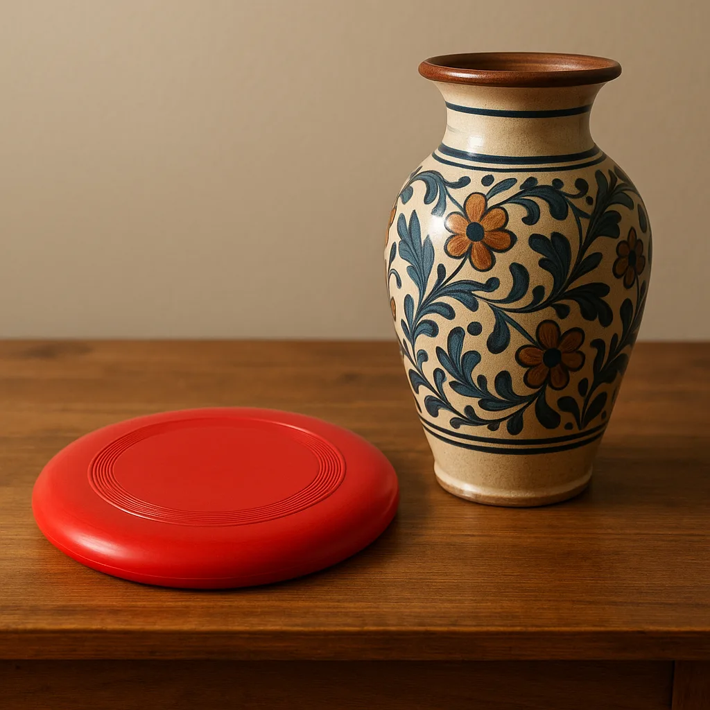 Displaying a Wooden Table with a Decorative Ceramic Vase