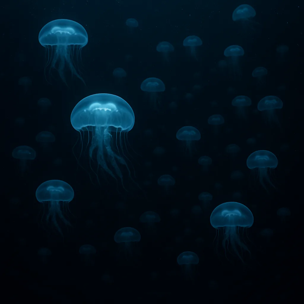 Vast Swarm of Luminous Jellyfish Drifts Serenely