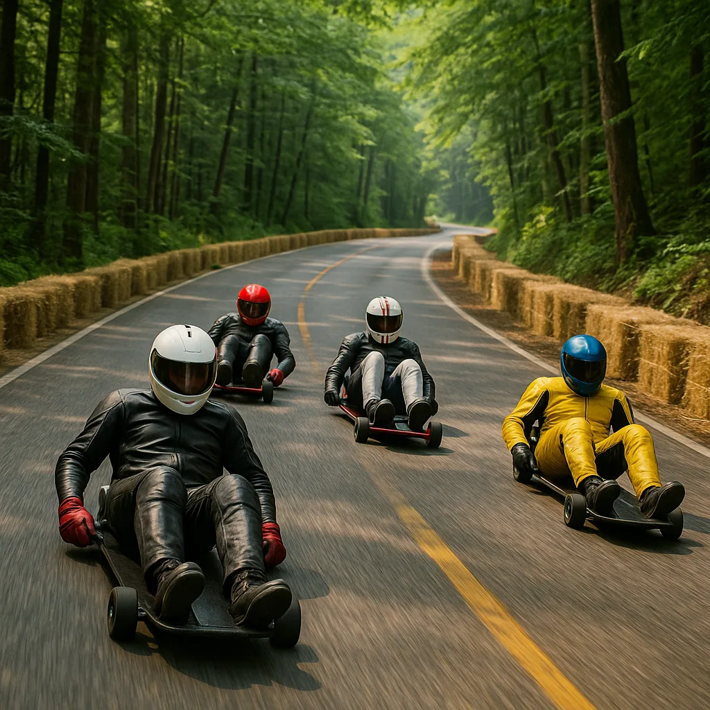Group of Racers on Street Luge Boards