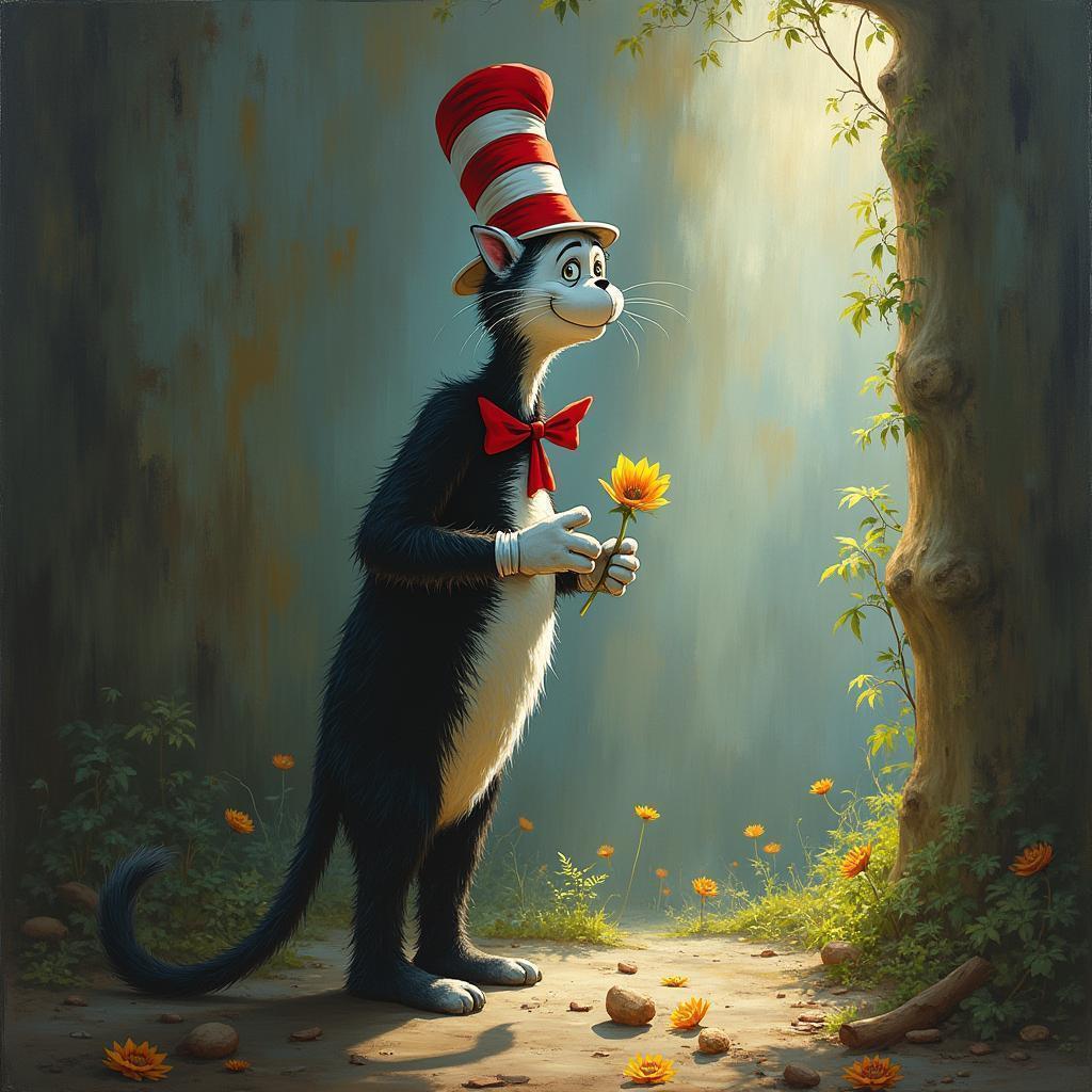 Surreal Cat in the Hat With Distorted Proportions