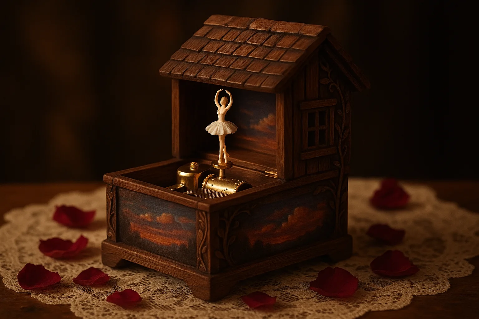 Enchanting Image of a Rustic Wooden Music Box