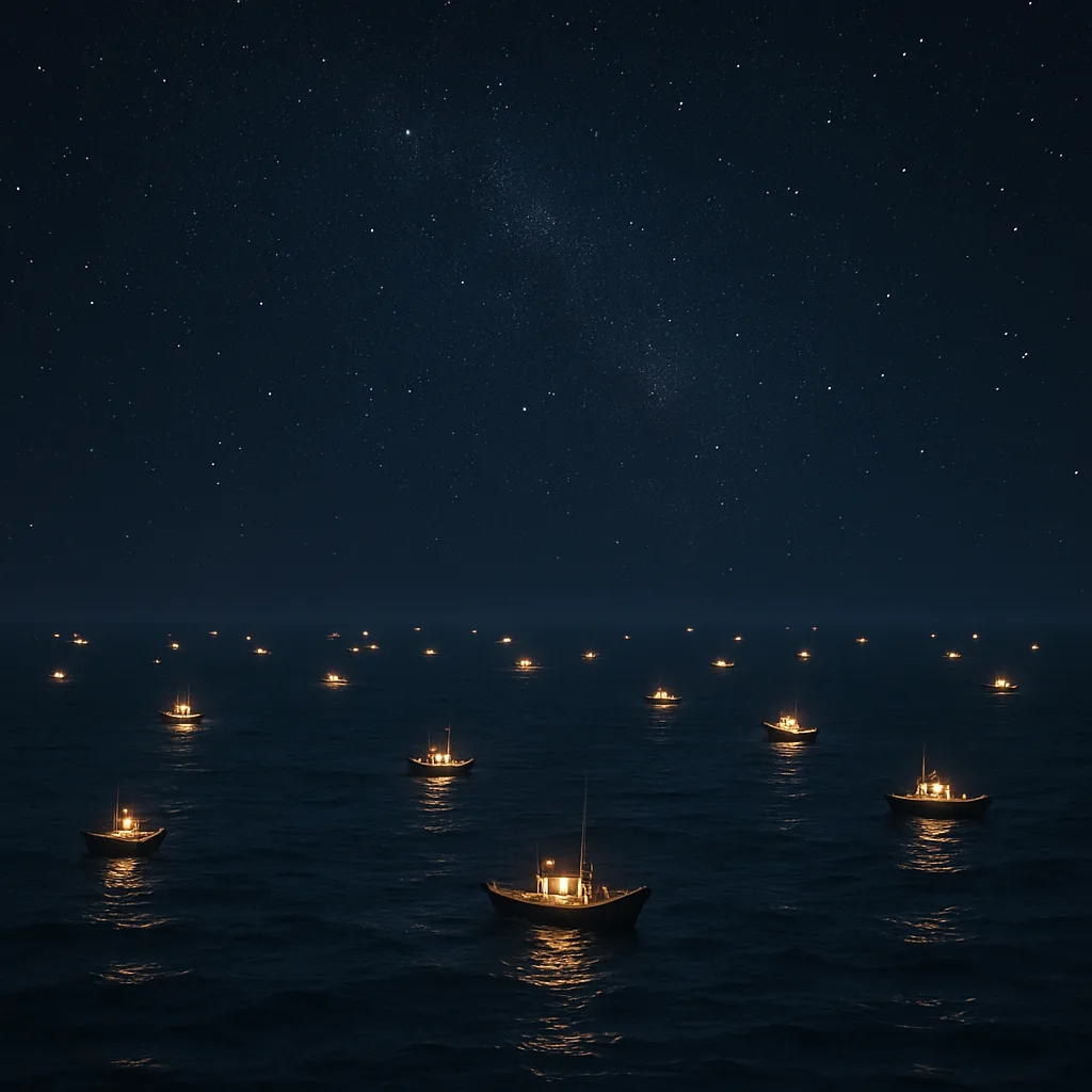 Numerous Tiny Fishing Boats