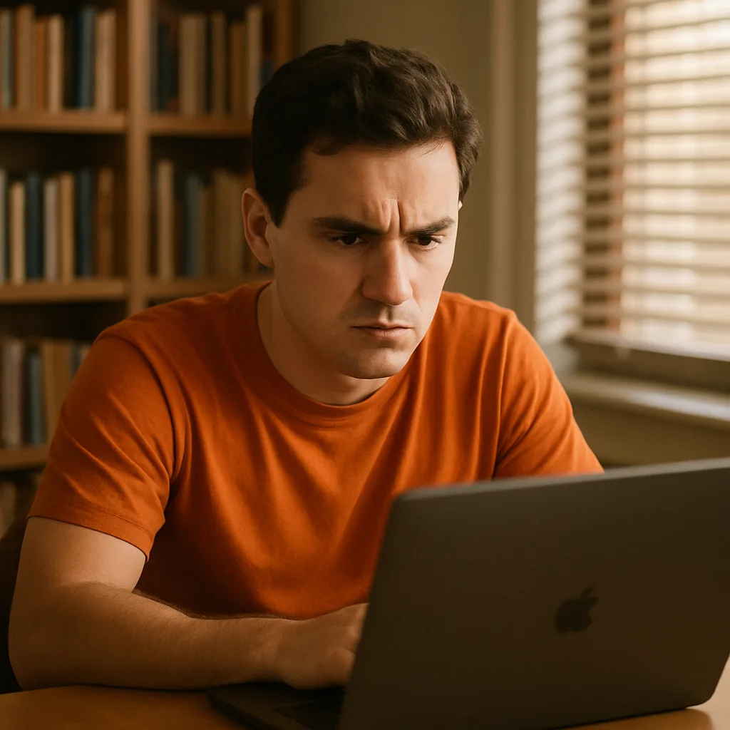 Person in an Orange Shirt Is Sitting at a Table