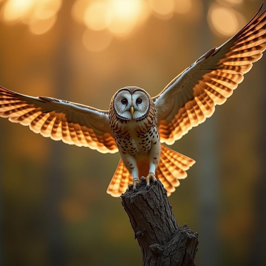 Owl Swooping With Wings Fully Spread
