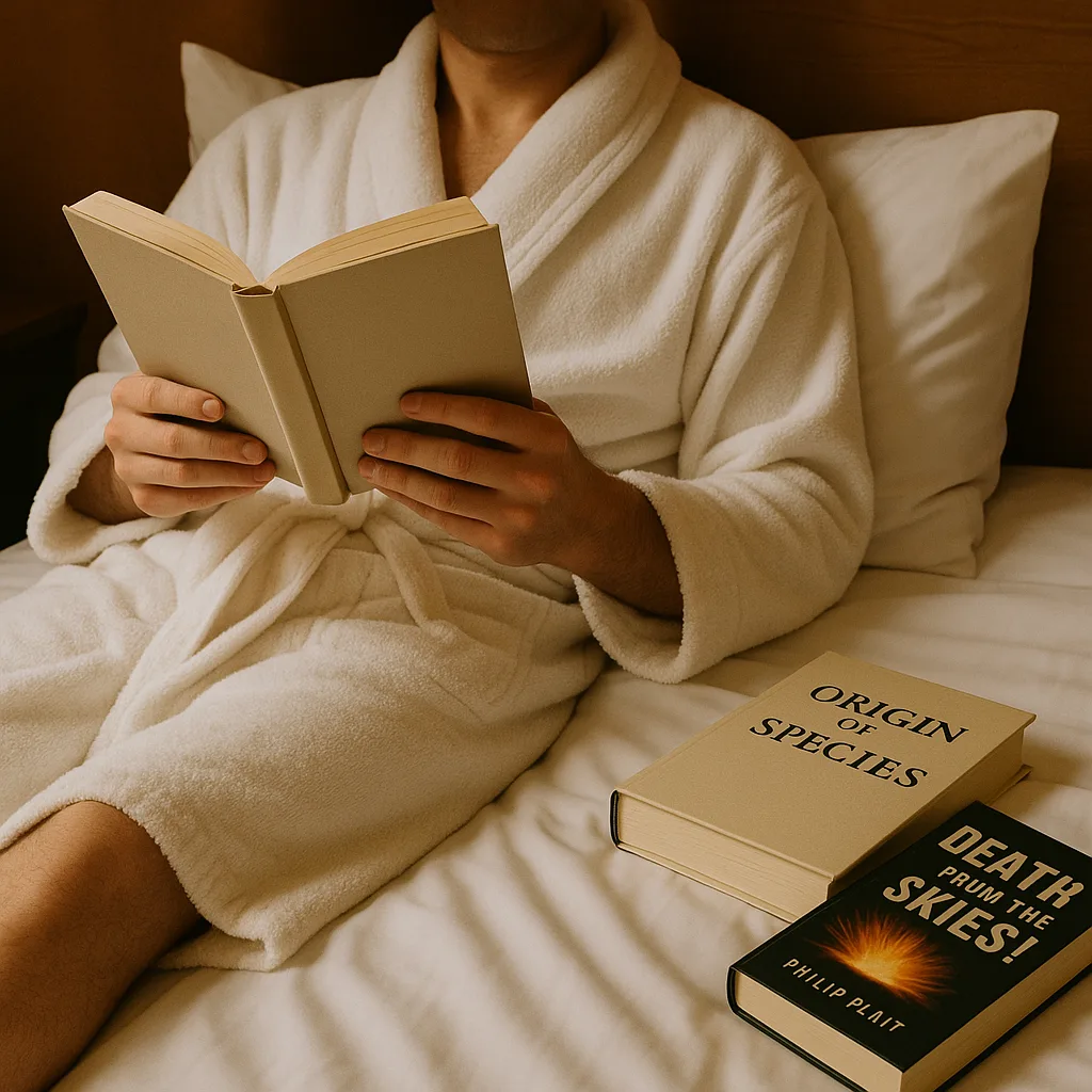 Person Reclines on a Bed Wearing a White Robe