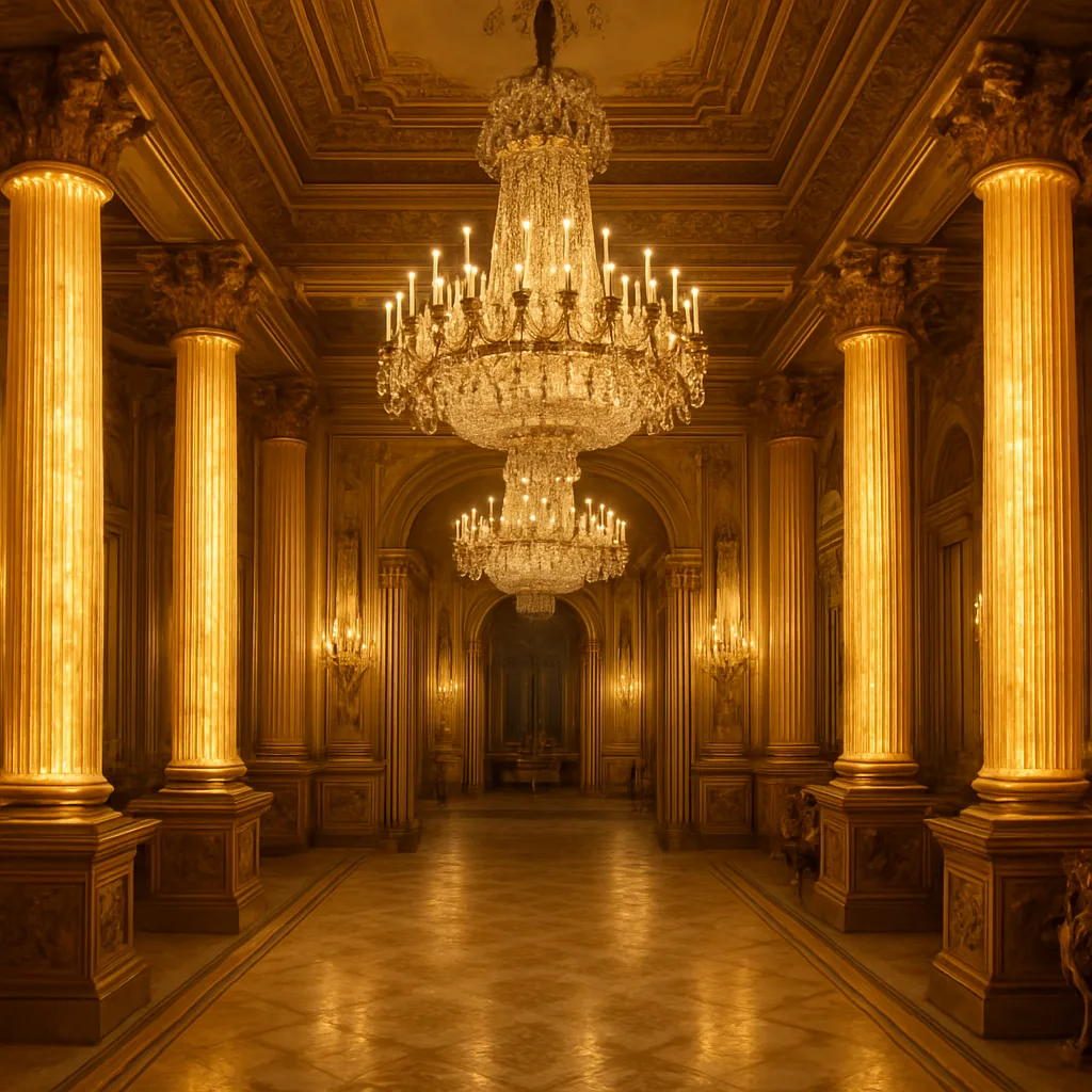 Luxurious Interior Featuring Grand Illuminated Columns