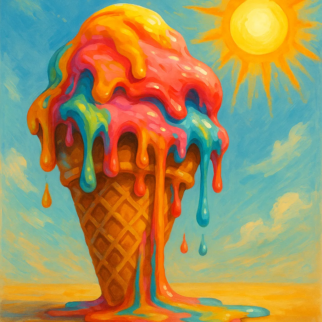 Vibrant Ice Cream Cone Dripping with Colorful Trails