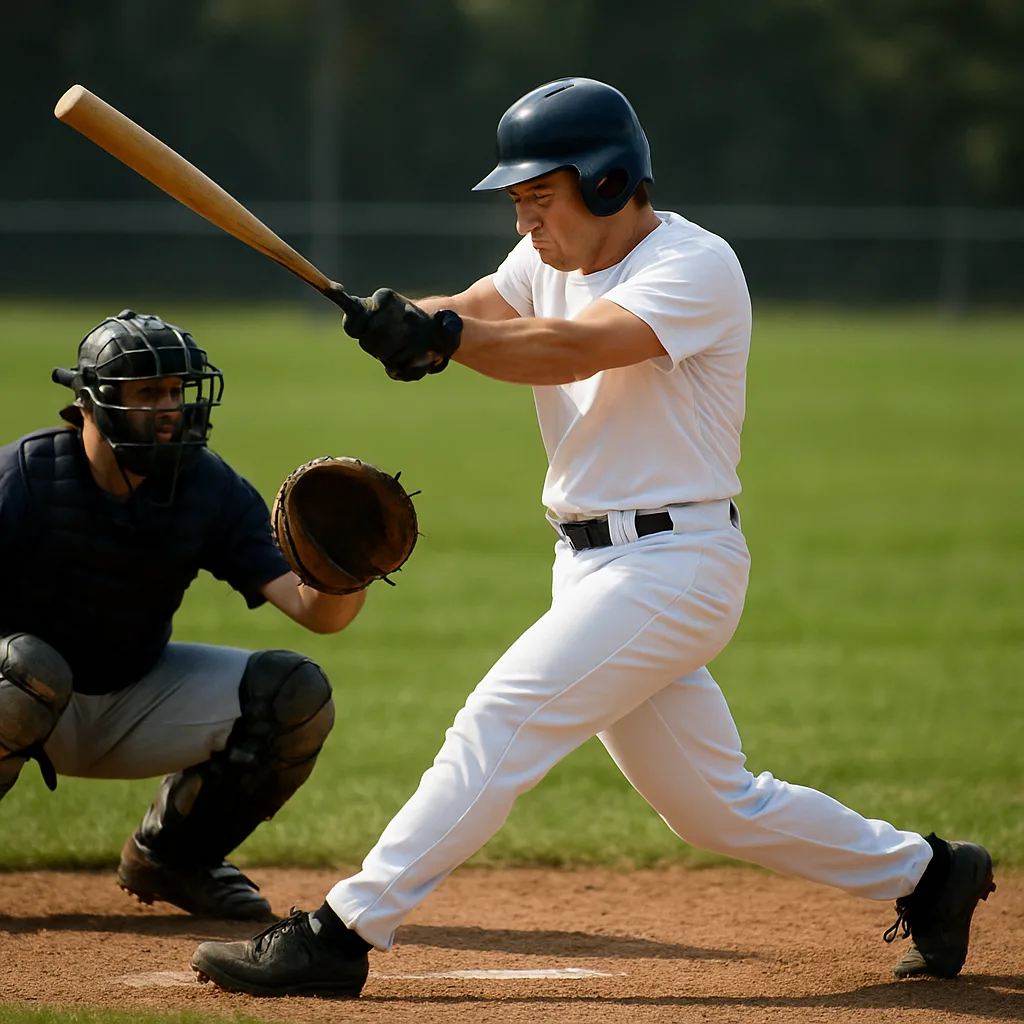 Baseball Player in a White Jersey Swings a Bat