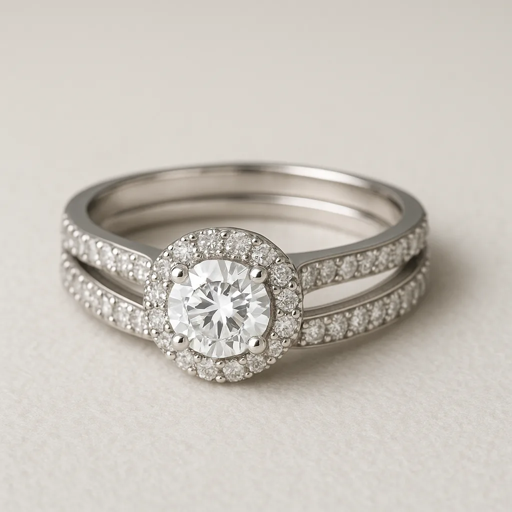 Silver Engagement Ring with a Round Diamond Centerpiece