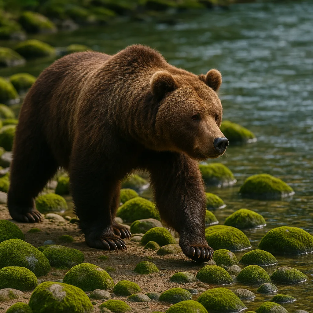 Grizzly Bear Walking Along the Edge of a River
