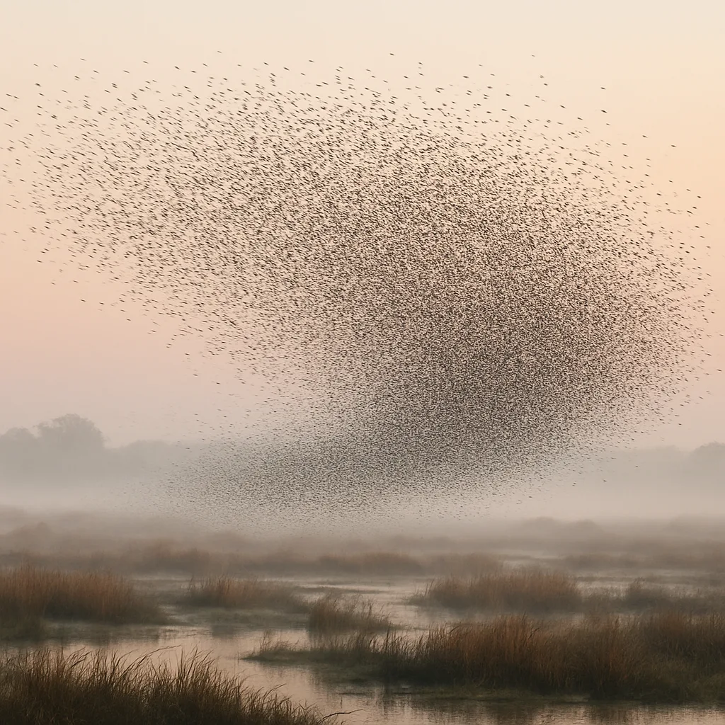 Vast Flock of Countless Tiny Birds Takes Flight Simultaneously