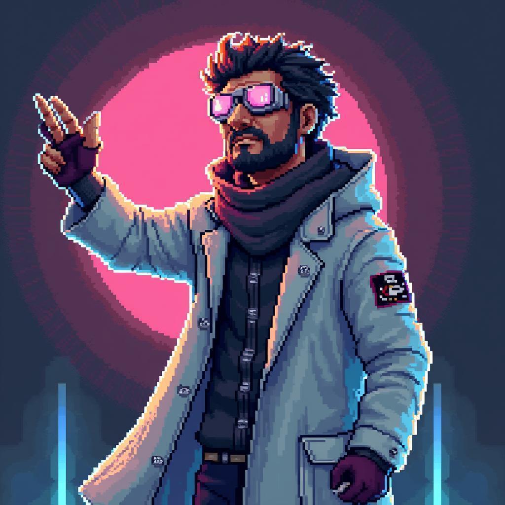 Futuristic Scientist in Retro Pixel Style