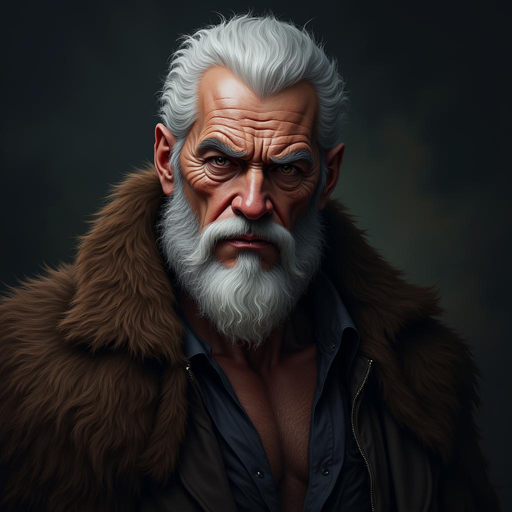 Bearded Elder Draped in Bear Skin