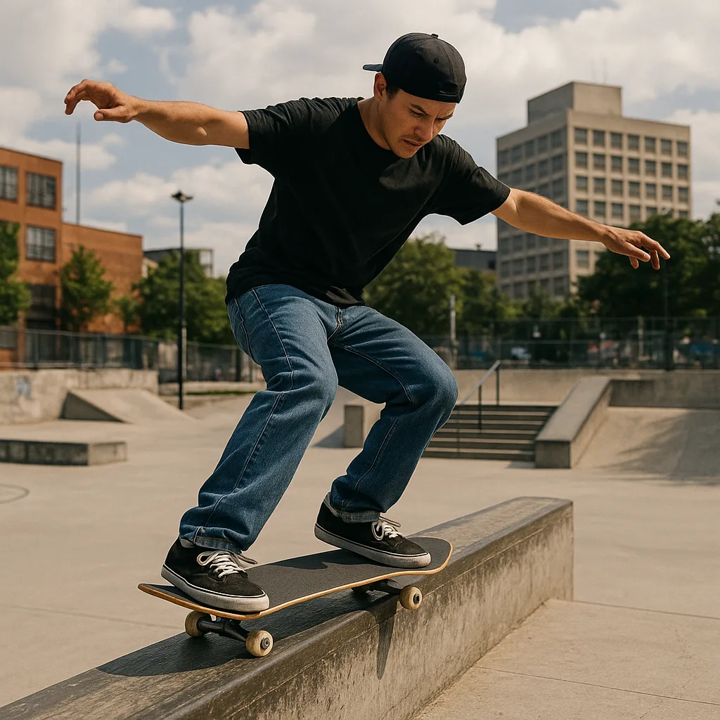 Skateboarder Gliding His Board