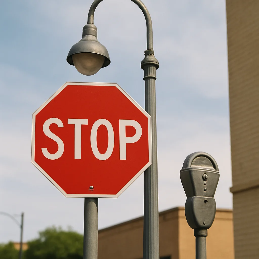 Parking Meter Positioned Next to a Streetlamp