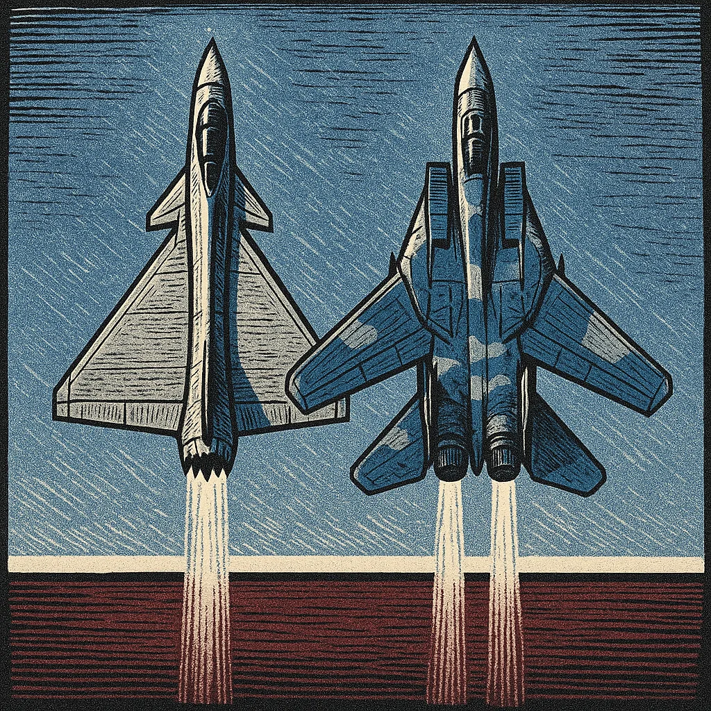 Two Warplanes Ascend Against a Simple