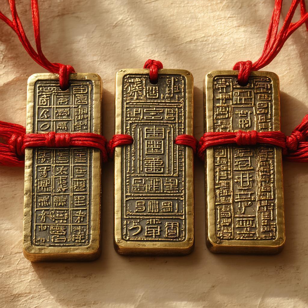 Three Brass Coins Bound by Red Silk
