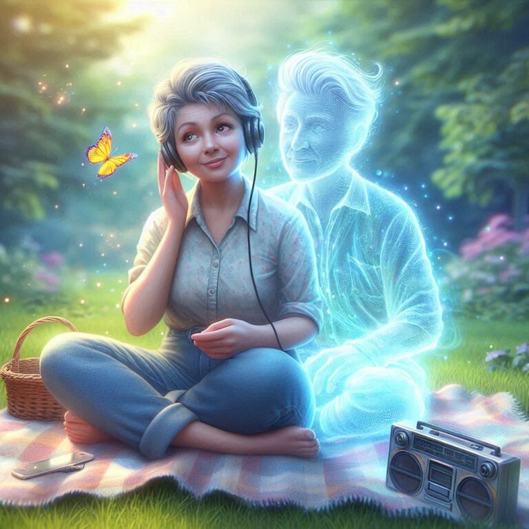 Whimsical Lady and Ghostly Husband Scene