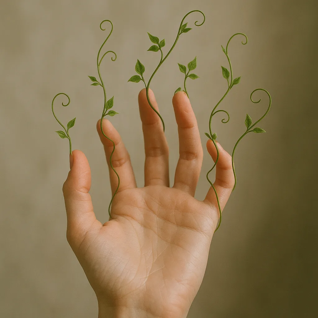 Detailed View of a Hand with Fragile Vines