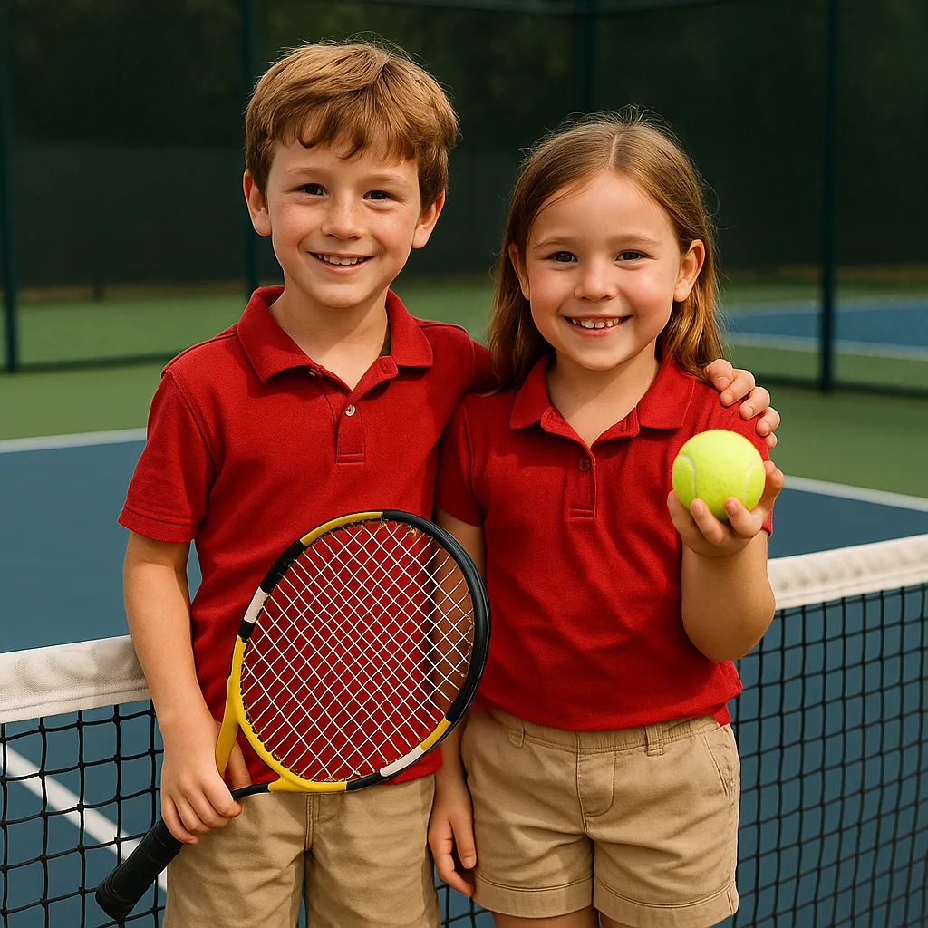 Two Children in Red Shirts