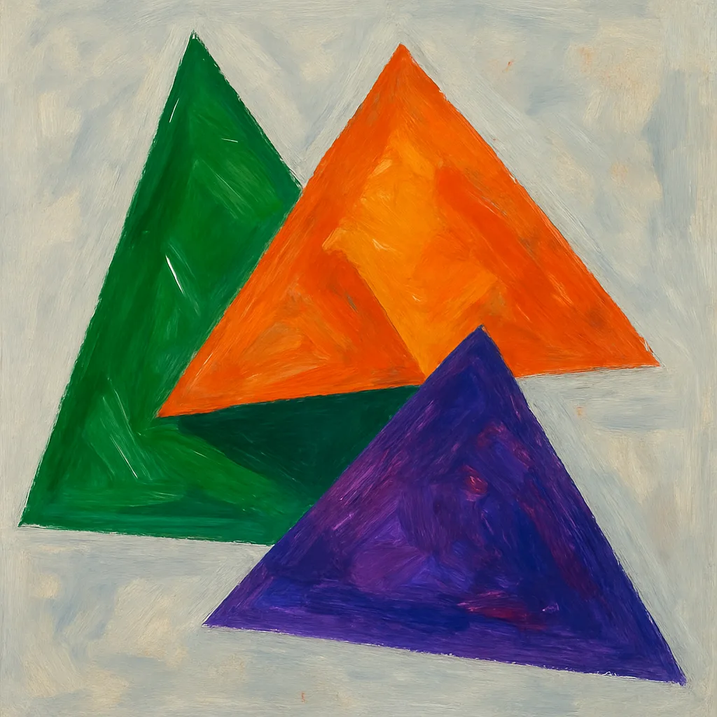 Vibrant Abstract Painting That Features Three Geometric Shapes