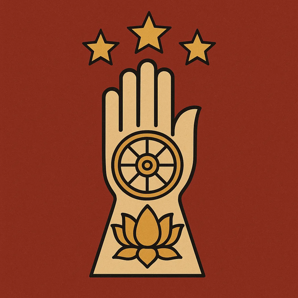 Depict a Jain Symbol Showing a Hand Containing a Lotus