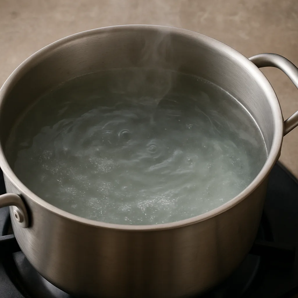 Pot Filled with Lightly Salted Water Showing Subtle Ripples