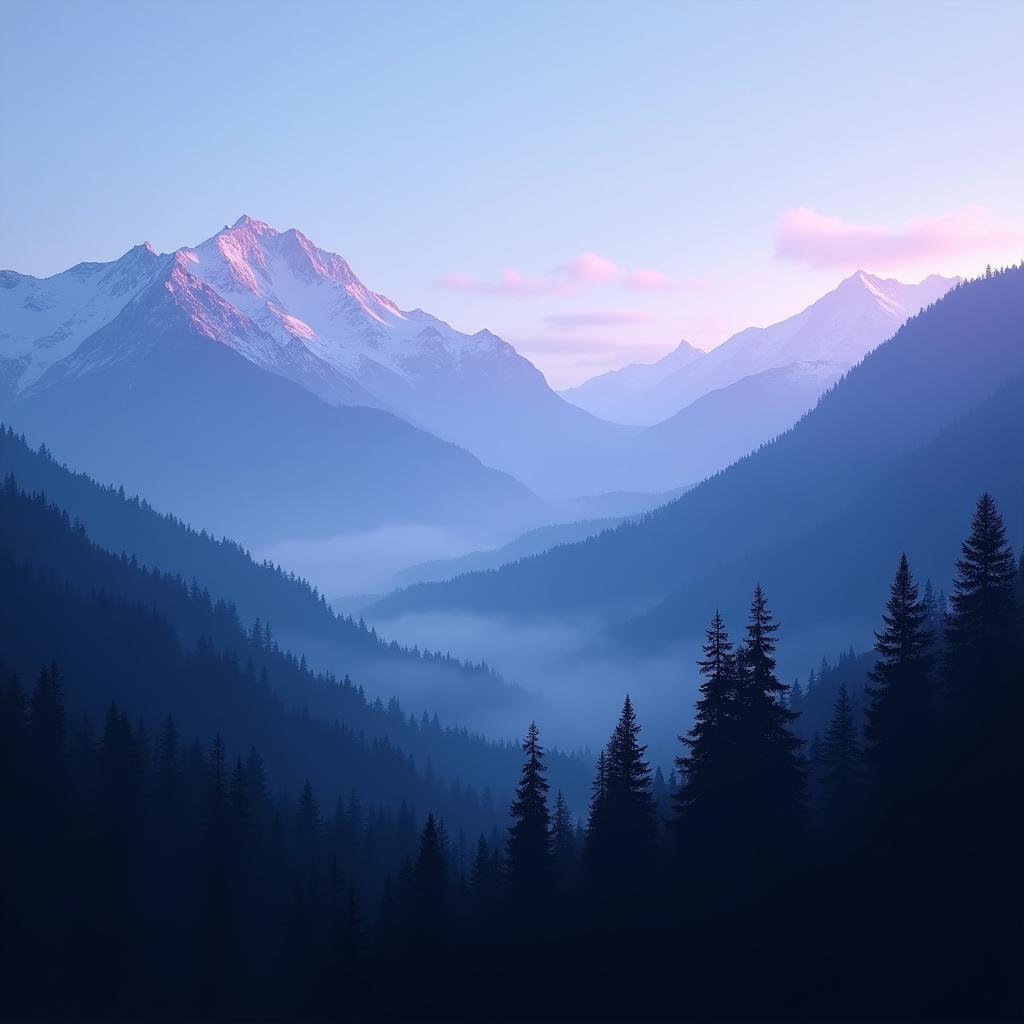 Misty Mountains in Blue and Purple Cinema