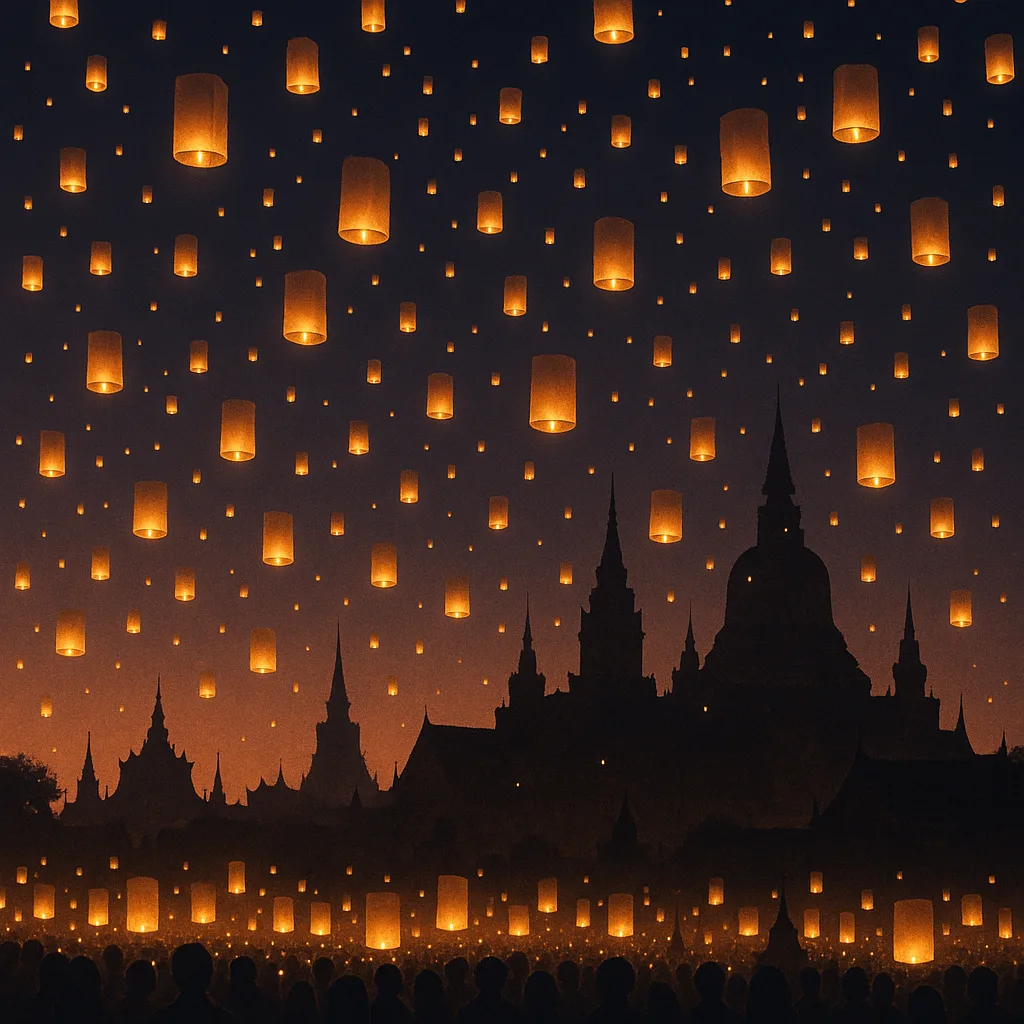 Thousands of Shimmering Lanterns Ascend into the Twilight Sky