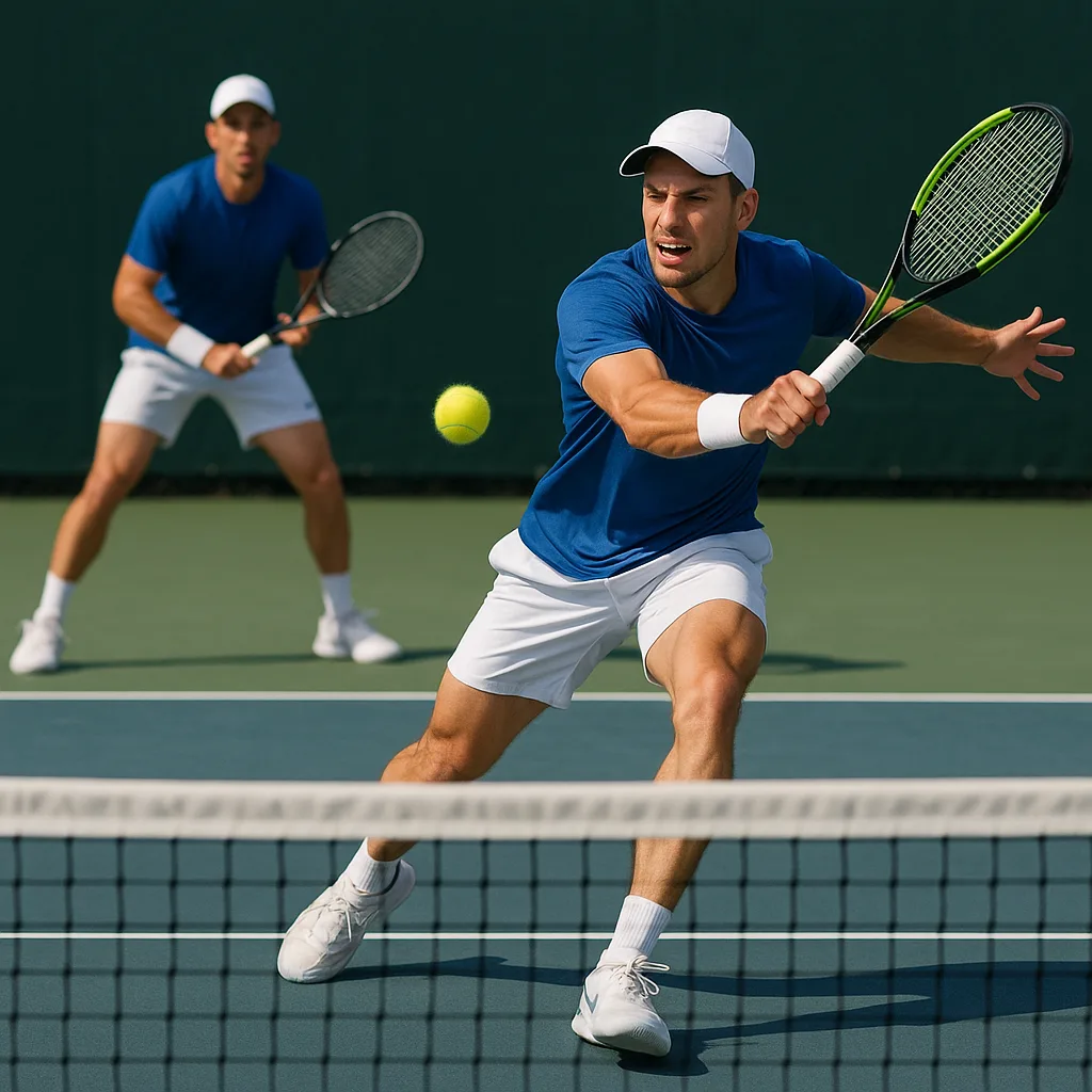 One of the Players on a Tennis Doubles Team
